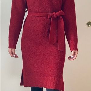 Red wrap sweater dress